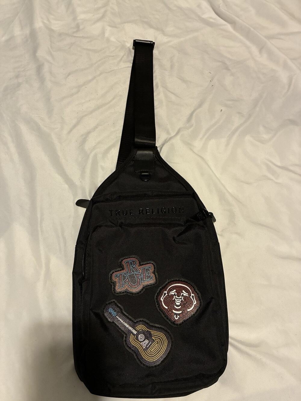 True Religion Crossbody Sling Bag Black Men's NwoT Patch Designer